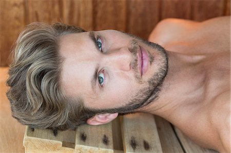 simsearch:6108-06907503,k - Portrait of a man resting in a sauna Stock Photo - Premium Royalty-Free, Code: 6108-06905420