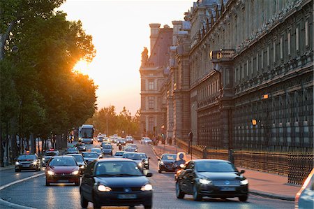paris city architecture - France, Paris, Quai Francois Mitterrand along the southern wing of the Louvre museum, evening traffic. Stock Photo - Premium Royalty-Free, Code: 6108-08841803