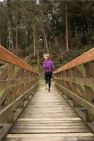 simsearch:400-04535435,k - Rear view of woman jogging in forest Stock Photo - Premium Royalty-Free, Code: 6109-08953849