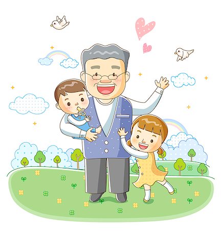 Illustration of grandfather with his grandchildren Stock Photo - Premium Royalty-Free, Code: 6111-06728080