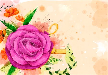 roses illustration - Diamond Ring With Rose Flower On Flora Background Foto de stock - Sin royalties Premium, Código: 6111-06728252