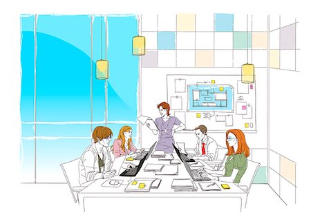Illustration of business people working in the office Photographie de stock - Premium Libres de Droits, Code: 6111-06728424