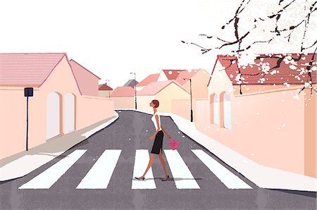 street illustration - Woman walking on zebra crossing Stock Photo - Premium Royalty-Free, Code: 6111-06728560