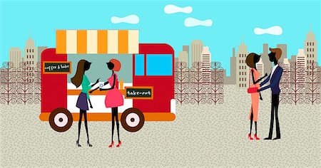 road illustration - People Standing In Front Of Food Stall Stock Photo - Premium Royalty-Free, Code: 6111-06728513
