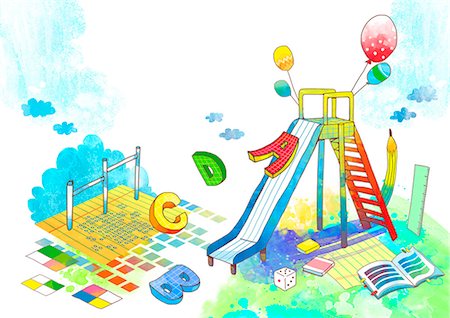 Playground With Sliding Foto de stock - Sin royalties Premium, Código: 6111-06729110