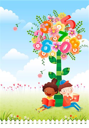 Children Sitting Under Tree Stock Photo - Premium Royalty-Free, Code: 6111-06729316