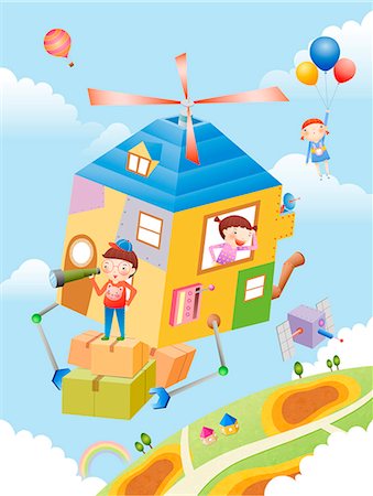 simsearch:630-06724175,k - Children In Flying House Stock Photo - Premium Royalty-Free, Code: 6111-06729325