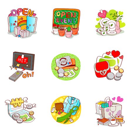shopping bag icon illustration - Set of various icons Stock Photo - Premium Royalty-Free, Code: 6111-06837104