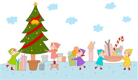 An illustration of Santa's elves. Stock Photo - Premium Royalty-Free, Code: 6111-06837319