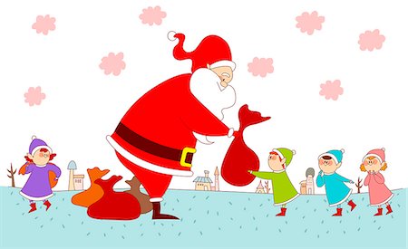 An illustration of Santa and his elves. Stock Photo - Premium Royalty-Free, Code: 6111-06837333
