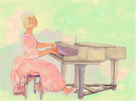 piano performance dress - Woman playing piano Stock Photo - Premium Royalty-Free, Code: 6111-06837649