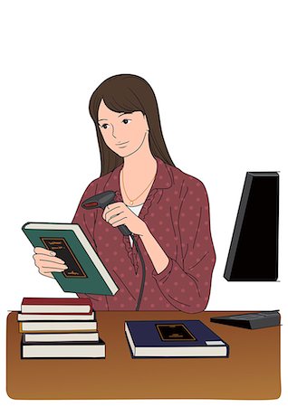 pile of books - Librarian scanning barcodes of library books using a hand held barcode scanner in library Stock Photo - Premium Royalty-Free, Code: 6111-06838056