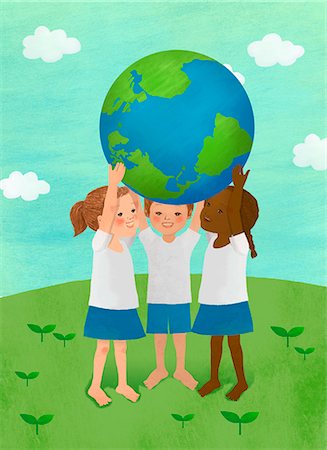 earth day - An illustration showing children engaging in an environmental issue. Stock Photo - Premium Royalty-Free, Code: 6111-06838283