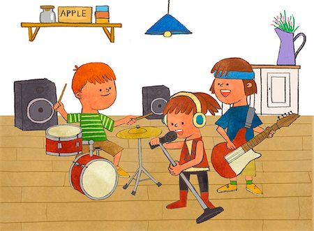 playing musical instrument - An illustration of children at play. Stock Photo - Premium Royalty-Free, Code: 6111-06838301