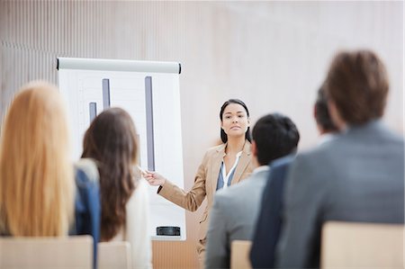 strategy - Businesswoman at flipchart leading meeting Stock Photo - Premium Royalty-Free, Code: 6113-06498742