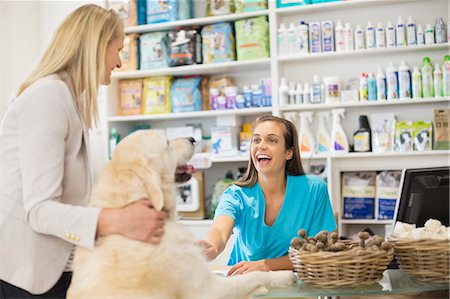 reception area - Receptionist greeting dog in vet's surgery Stock Photo - Premium Royalty-Free, Code: 6113-06626460