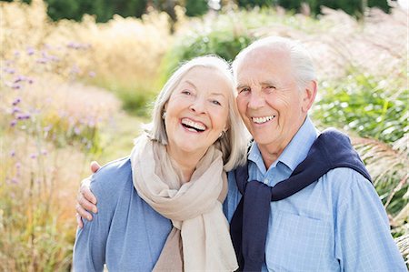 senior couple garden - Older couple hugging outdoors Stock Photo - Premium Royalty-Free, Code: 6113-06720634
