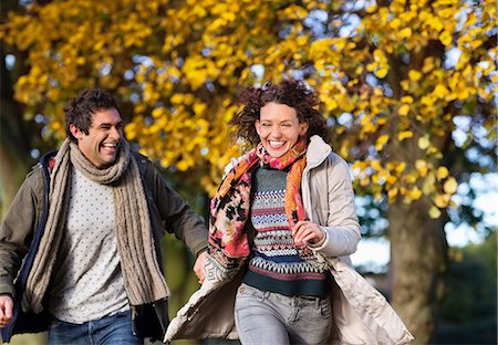 running in the fall - Couple running together in park Stock Photo - Premium Royalty-Free, Code: 6113-06721166
