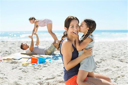 embrace joyful full length caucasian - Girl kissing mother's cheek at beach Stock Photo - Premium Royalty-Free, Code: 6113-07147712