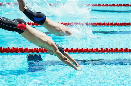 swimming top view - Swimmers diving into pool Stock Photo - Premium Royalty-Free, Code: 6113-07588686