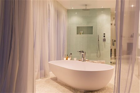 simsearch:6113-07565667,k - Bathtub and shower in modern bathroom Foto de stock - Sin royalties Premium, Código: 6113-07790524