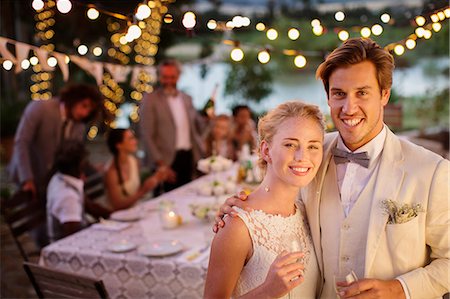 simsearch:6113-07992186,k - Portrait of young couple during wedding reception in domestic garden Stock Photo - Premium Royalty-Free, Code: 6113-07992195