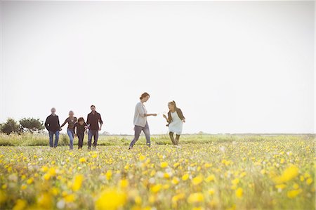 simsearch:6113-08393683,k - Multi-generation family walking in sunny meadow with wildflowers Stock Photo - Premium Royalty-Free, Code: 6113-08393772