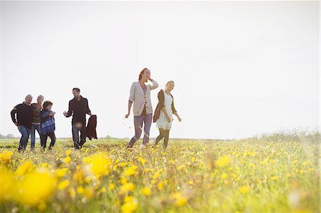 simsearch:6113-08393683,k - Multi-generation family walking in sunny meadow with wildflowers Stock Photo - Premium Royalty-Free, Code: 6113-08393709