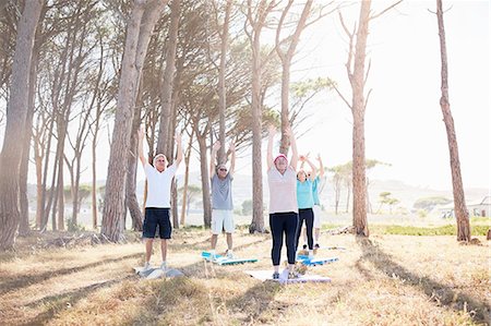 simsearch:693-06018275,k - Senior adults practicing yoga in sunny park Stock Photo - Premium Royalty-Free, Code: 6113-08568755
