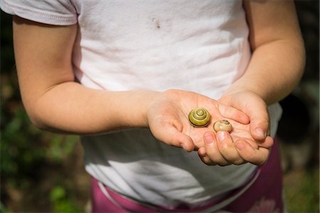 simsearch:6115-06778498,k - Little girl holding garden snails in hands Stock Photo - Premium Royalty-Free, Code: 6115-08100446