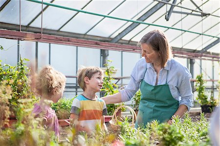 simsearch:649-07280682,k - Female gardener and children in greenhouse Photographie de stock - Premium Libres de Droits, Code: 6115-08239158