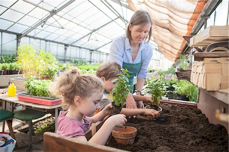 simsearch:649-07280682,k - Female gardener and children in greenhouse Photographie de stock - Premium Libres de Droits, Code: 6115-08239163