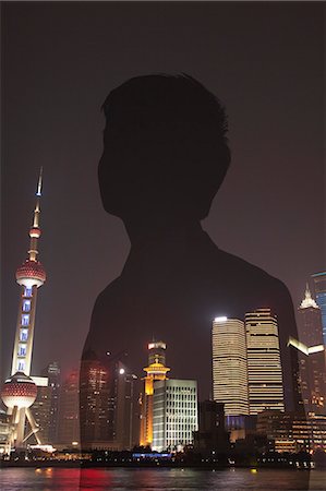 Double exposure of young businessman and the cityscape of Shanghai, China Stock Photo - Premium Royalty-Free, Code: 6116-06938508