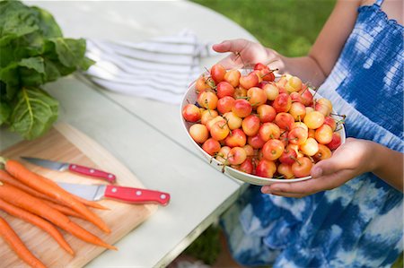 farm images of happy people - Family Party. A Child Carrying A Bowl Of Fresh Picked Cherries To A Buffet Table. Stock Photo - Premium Royalty-Free, Code: 6118-07122177