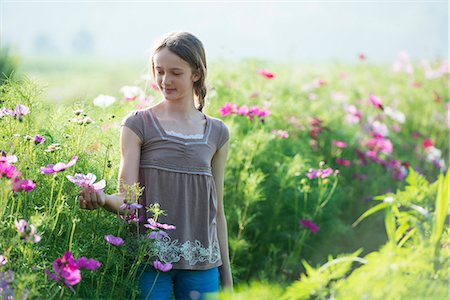 Summer on an organic farm. A young girl in a field of flowers. Stock Photo - Premium Royalty-Free, Code: 6118-07351118