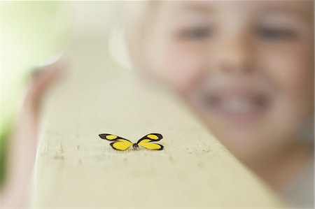 simsearch:700-00477662,k - A child examining a butterfly, which has landed close by. Stock Photo - Premium Royalty-Free, Code: 6118-07352157
