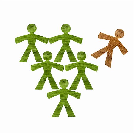simsearch:6118-07352322,k - Papercuts, paper cut out figures representing people. Five green and one brown figure. Stock Photo - Premium Royalty-Free, Code: 6118-07352311