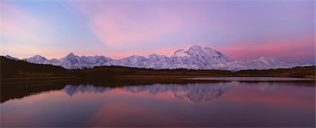 simsearch:6118-07352742,k - Sunset, Mount McKinley in Denali National Park, Alaska reflected in Reflection Pond. Stock Photo - Premium Royalty-Free, Code: 6118-07353670