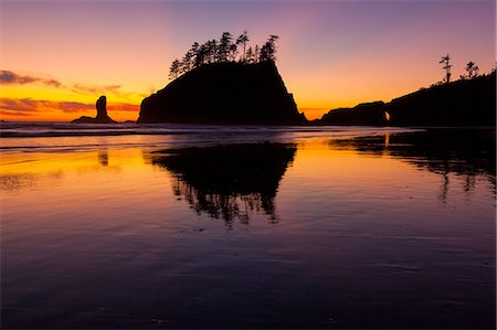 simsearch:6118-07353866,k - Second Beach at sunset in Olympic National Park, Washington, USA Stock Photo - Premium Royalty-Free, Code: 6118-07440467