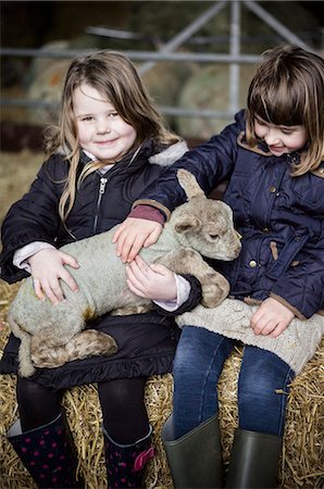 simsearch:6118-07731886,k - Children and new-born lambs in a lambing shed. Stock Photo - Premium Royalty-Free, Code: 6118-07731816