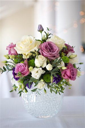 purple floral arrangement - Arrangement of white, pink and purple wedding flowers. Stock Photo - Premium Royalty-Free, Code: 6118-08140134