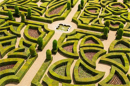 High angle view of parterre in the formal gardens of a baroque chateau. Photographie de stock - Premium Libres de Droits, Code: 6118-09076495