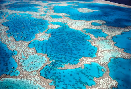 High angle view of turquoise Great Barrier Reef in the Pacific ocean, Australia. Stock Photo - Premium Royalty-Free, Code: 6118-09144889