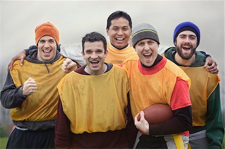 Mixed race group of men who play American Flag Football. Stock Photo - Premium Royalty-Free, Code: 6118-09130038