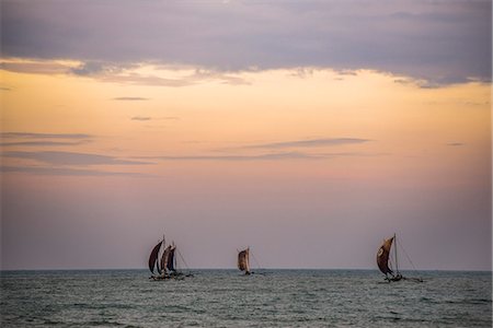 Negombo, traditional outrigger fishing boats (oruva) returning at sunrise to Negombo fishing market, Sri Lanka, Asia Stock Photo - Premium Royalty-Free, Code: 6119-07451176