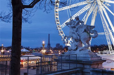 View from Place de la Concorde with big wheel and statue to the Eiffel Tower, Paris, Ile de France, France, Europe Stock Photo - Premium Royalty-Free, Code: 6119-07451860