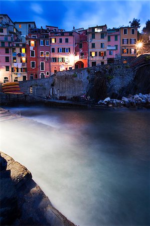 Riomaggiore Harbour at dusk, Cinque Terre, UNESCO World Heritage Site, Liguria, Italy, Mediterranean, Europe Stock Photo - Premium Royalty-Free, Code: 6119-07453191