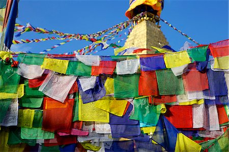 stupa - Prayer flags in front of Boudha (Bodhnath) (Boudhanath) Tibetan stupa in Kathmandu, UNESCO World Heritage Site, Nepal, Asia Stock Photo - Premium Royalty-Free, Code: 6119-07453214