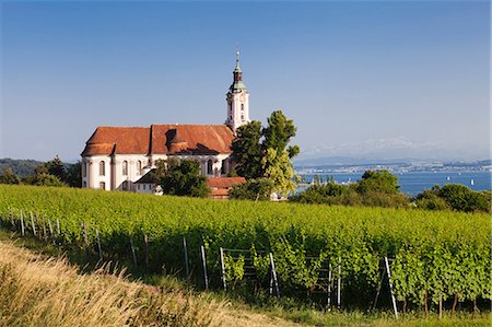 Pilgrimage church of Birnau Abbey and vineyards, Unteruhldingen, Lake Constance (Bodensee), Baden Wurttemberg, Germany, Europe Foto de stock - Sin royalties Premium, Código: 6119-07541494