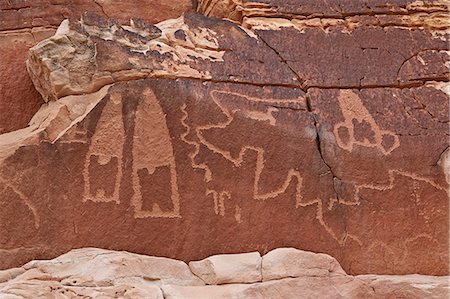 Petroglyphs near the Kohta Circus petroglyph panel, Gold Butte, Nevada, United States of America, North America Stock Photo - Premium Royalty-Free, Code: 6119-07781176
